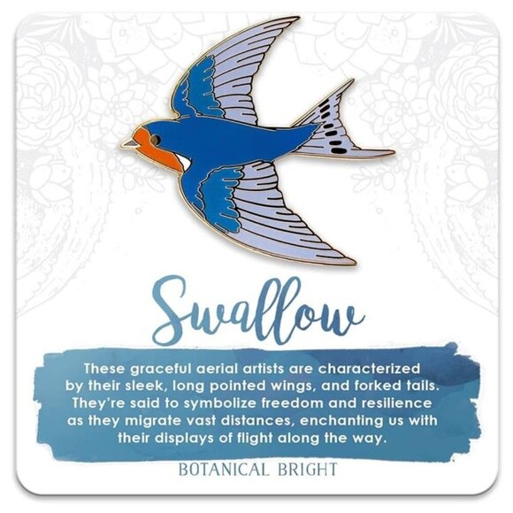 Botanical Bright Jewelry - Swallow Bird Enamel Pin - Gold Plated Nature Brooch‎ - Wildlife Jewelry